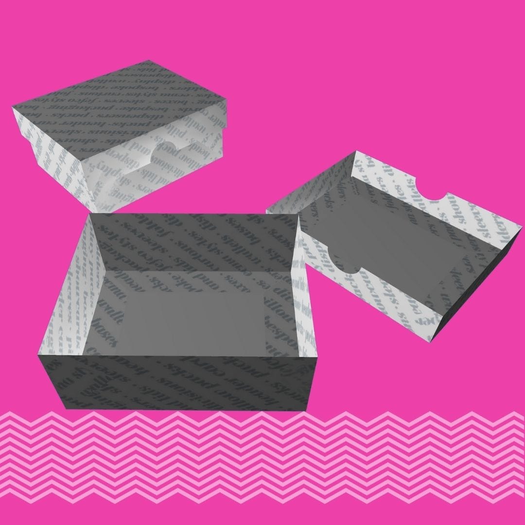 Cardboard carton packaging printer and Cardboard carton packaging manufacturer. Cartons with headers SELF LOCKING BOX & LID. Tams Packaging.