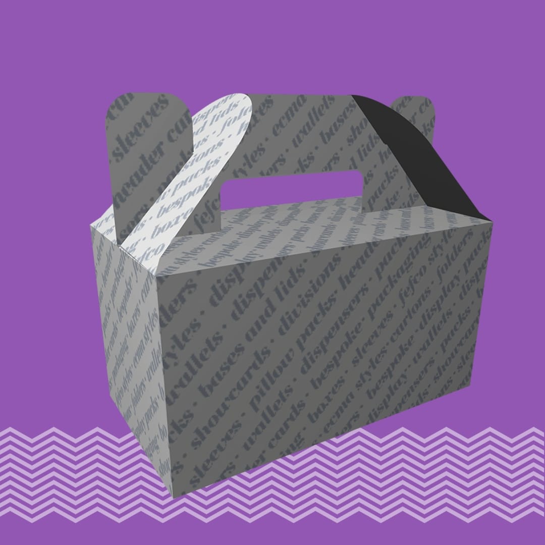 Cardboard carton packaging printer and Cardboard carton manufacturer. Cartons with carry handle ENVELOPE BASE WITH CARRY HANDLE MK1. Tams Packaging.